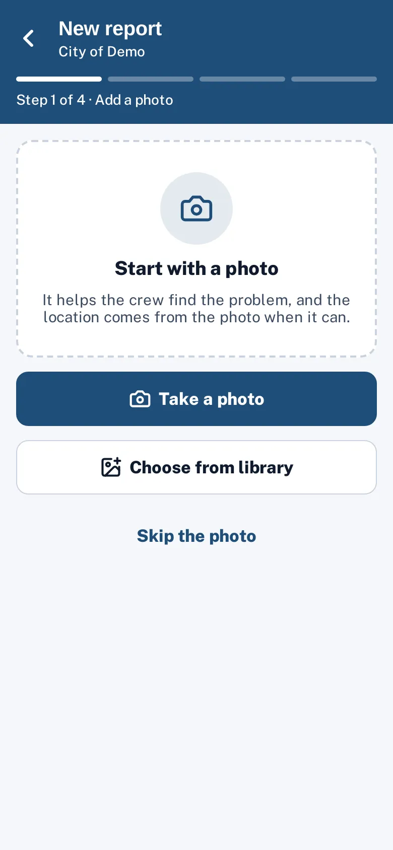 The resident app’s first step: start with a photo.