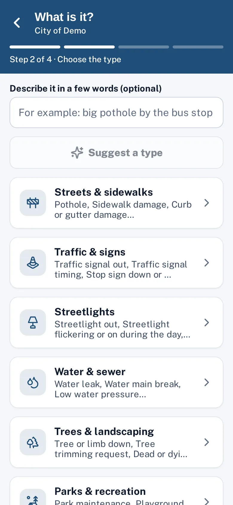 The resident app type list with icons.